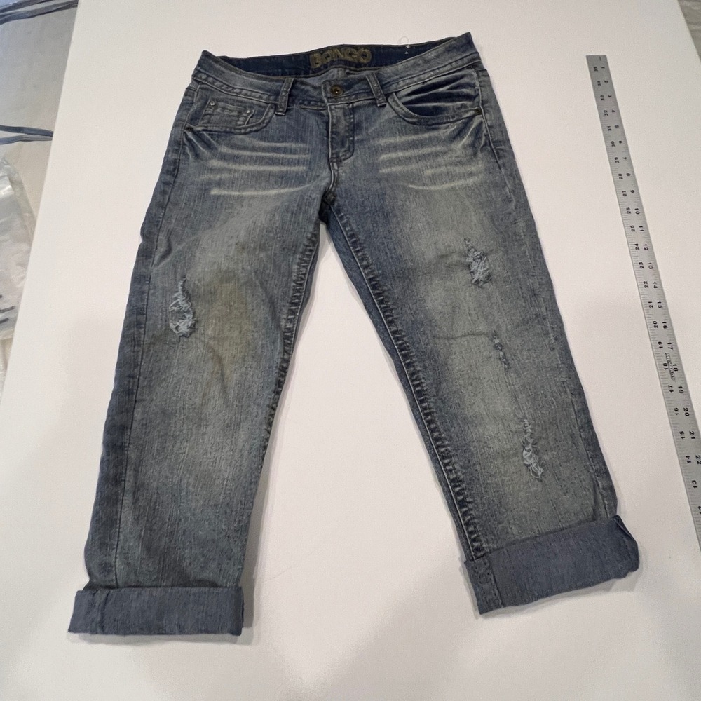 Bongo Distressed Boyfriend Jeans Cuffed Capri Light Wash Y2K Grunge Denim